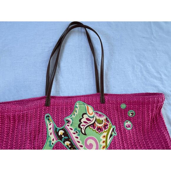 Vera Bradley Hot Pink Tote Bag, Leather Handles, Whale Design, Small Wallet - Picture 6 of 8